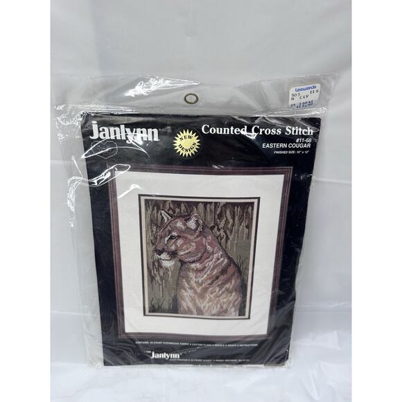 Janlynn Counted Cross Stitch Eastern Cougar Kit 11-68 Wildlife 1988 Vintage New - Picture 1 of 3